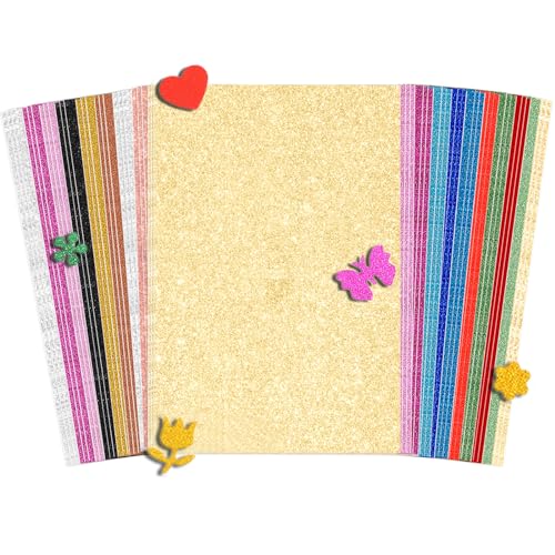 juingio 60 Blatt Glitzerpapier zum Basteln, Bunt Glitzer Papier A4 20 Farben 250g/m² Glitterkarton zum Basteln und Gestalten, DIY Grußkarten Scrapbooking Glitter Craft Paper Cardboard von juingio