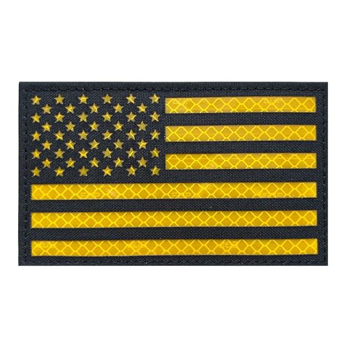 3 x 5 große reflektierende US-amerikanische Flagge, taktische Flicken mit Hakenverschluss auf der Rückseite (12,7 cm Breite x 7,6 cm Höhe) (schwarz-gelb) von jujupups