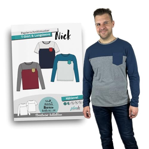 JULENDO Schnittmuster Herren Shirt/Longsleeve Nick Gr. 44-60 | Papierschnittmuster für Herren mit Nähanleitung von julendo