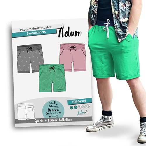 JULENDO Schnittmuster Herren Sweatshorts, kurze Hose Adam Gr. 44-60 (XXS-4XL) | Papierschnittmuster für Herren mit Nähanleitung von julendo