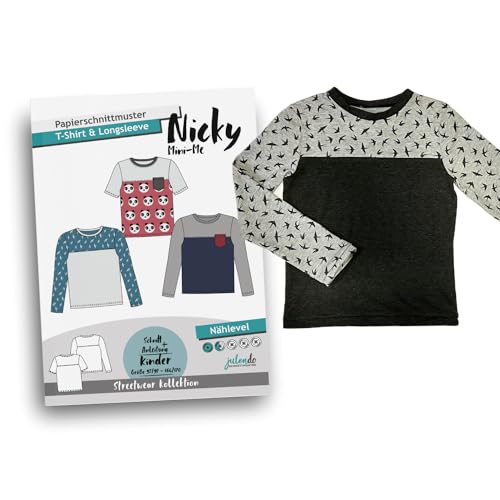 JULENDO Schnittmuster Kinder T-Shirt oder Longsleeve Nicky Mini-Me Gr. 92/98 bis 164/170 | Papierschnittmuster für Kinder mit Nähanleitung von julendo