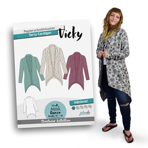 JULENDO Schnittmuster Schnittmuster Terry-Cardigan Vicky | Strickjacke Papierschnittmuster für Damen mit Nähanleitung (Gr. 32 bis 54) von julendo