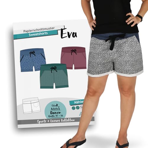 JULENDO Schnittmuster Sweatshorts Eva - kurze Sommerhose | Papierschnittmuster für Damen mit Nähanleitung (PS-004-54) von julendo