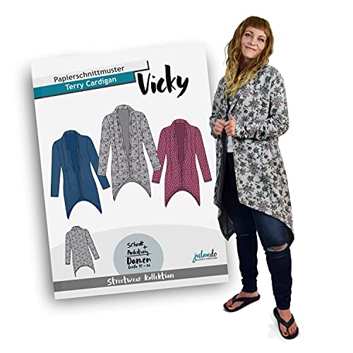 JULENDO Schnittmuster Schnittmuster Terry-Cardigan Vicky | Strickjacke Papierschnittmuster für Damen mit Nähanleitung (Gr. 32 bis 44) von julendo