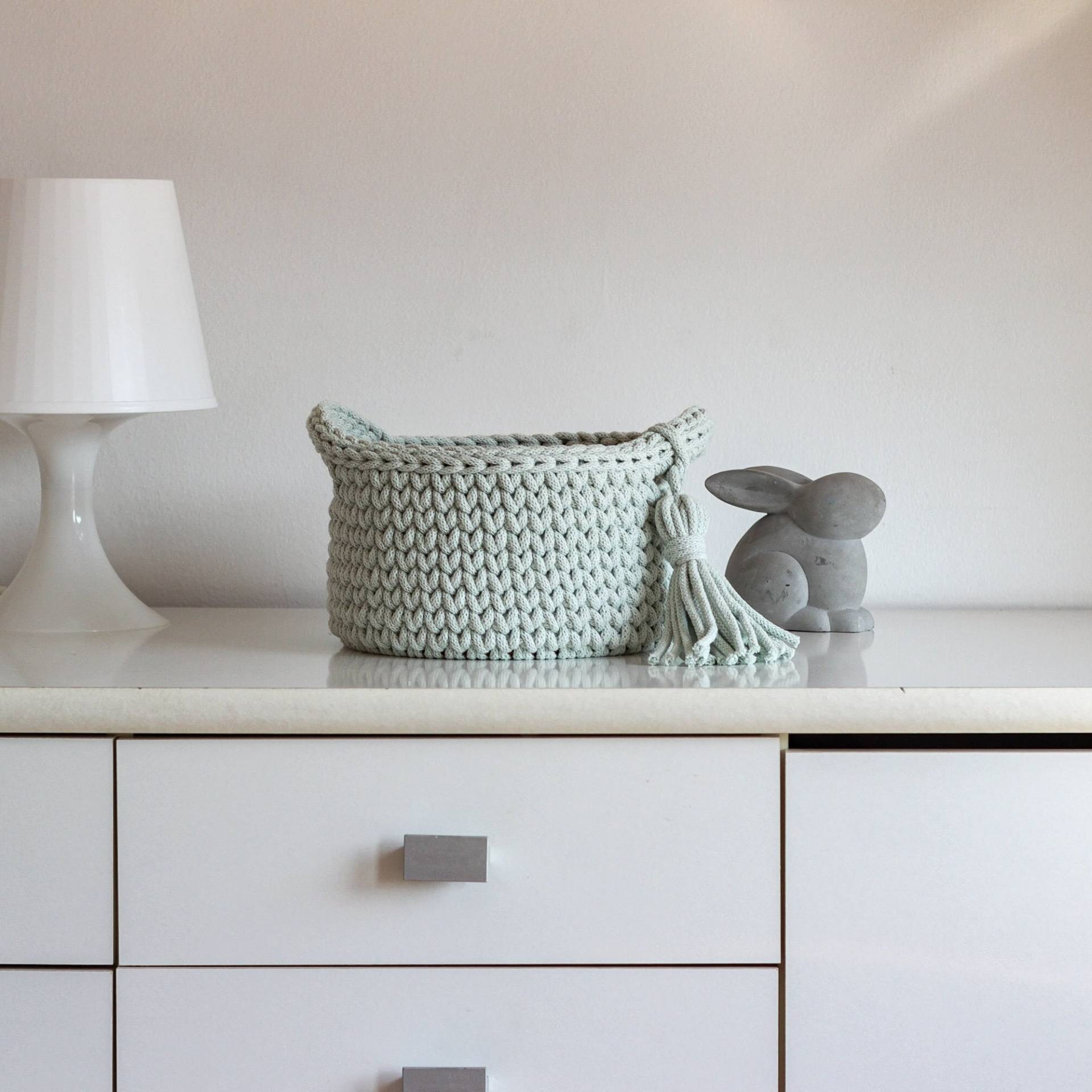 Windel Aufbewahrungskorb in Dusty Mint Farbe, Minze 100% Baumwolle Gehäkelte Aufbewahrungskörbe, Neutral Kinderzimmer Dekor, Baby Kommode von julijolihome