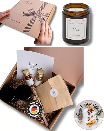 juneBYnight DIY Kerzenherstellung Set mit Sojawachs, Duftöl, Dochten, Kerzenglas, Kerzen ziehen, Candle Making Kit, Duftkerzen Selber Machen Set - 2x180ml Oud-Samtrose von juneBYnight MORGANIC EMOTIONS