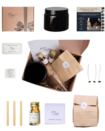 juneBYnight Kerzen Selber Machen Set, DIY Kerzenherstellung Kit für Starter Dufkerzen Geschenke, Sojawachs, Kerzenglas mit Deckel, Kerzendochte, Dochtaufkleber & ätherisches Öl - 500ml Vanille-Nuss von juneBYnight MORGANIC EMOTIONS