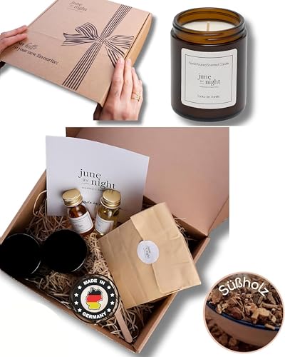 juneBYnight Kerzenherstellungsset & Zubehör, Kit, DIY Kerzenherstellung, Duftkerze Geschenke Set, Inklusive Sojawachs, Glas, Dochte, Dochthalter - 2x180ml Süßholz von juneBYnight MORGANIC EMOTIONS