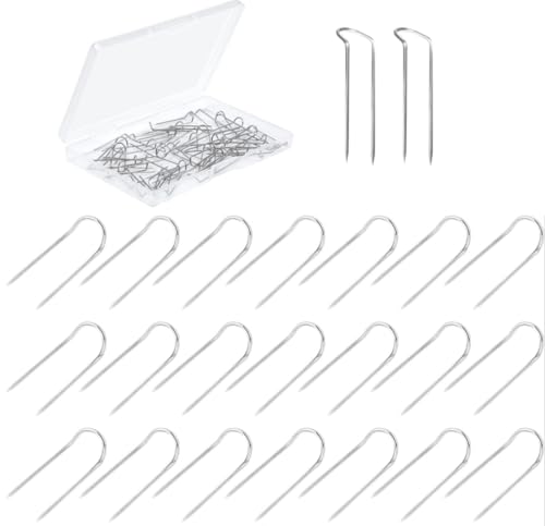 Jushion 50 Stück Stecknadeln U-Form, Stecknadel Ohne Kopf Edelstahl Sewing Pins mit Box 23mm, Double Blocking Pins für Stoff U förmige Pins Nähen für Basteln Nähen Säumen Craft DIY-Projekte von jushion