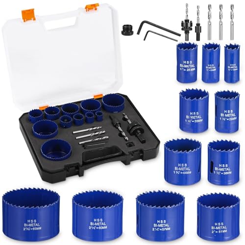 Bi-Metall Lochsäge Set 19 PCS Lochkreissäge Set mit Sägeblättern 19mm-68mm, Maximale Schnitttiefe 40mm, 11 Metall Dosenbohrer Lochbohrer für Holzbrett, PVC-Brett, Plastikbrett von jutyum