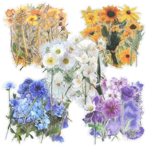 200 Stück Vintage Floral Scrapbook Sticker Blumen,100 Modelle PET Transparente Wasserdichte Stickers,5 Themen Aufkleber,Sticker Aesthetic für Journale, Alben von jwogngls