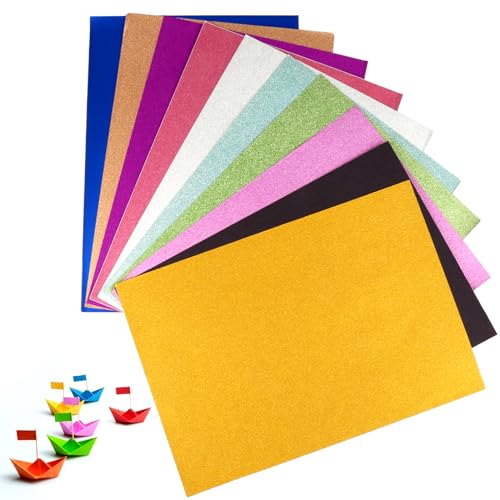 30PCS Glitzerpapier zum Basteln, Moosgummi Platten A4 10 Farben Schaumstoff zum Basteln - Glitzermoosgummi A4 für DIY Bastelarbeiten von jwogngls