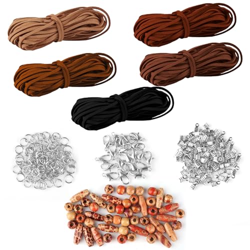 5 Rollen 10M x 2.6mm Lederschnur Lederband aus echt Leder, Faux Wildleder Schnur, Klassik Vintage Band Faden für Armband Ketten Schmuck DIY Handwerk von jwogngls