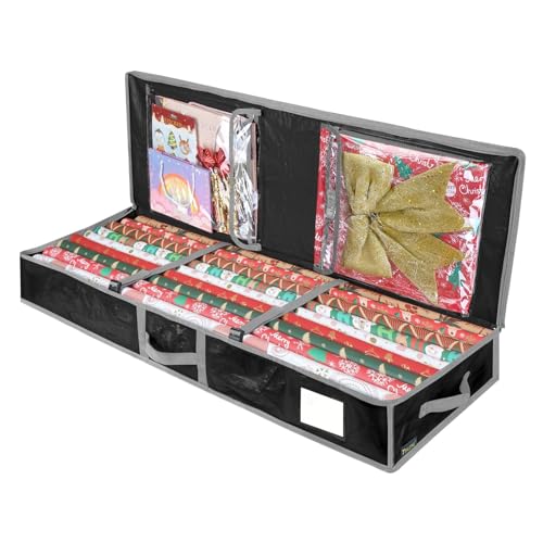 jyibinee Geschenkpapier-Aufbewahrungsbehälter, Weihnachts-Geschenkpapier-Aufbewahrungstasche mit flexiblen Trennwänden, große Kapazität, Geschenkpapier-Organizer für Zuhause, Schwarz von jyibinee