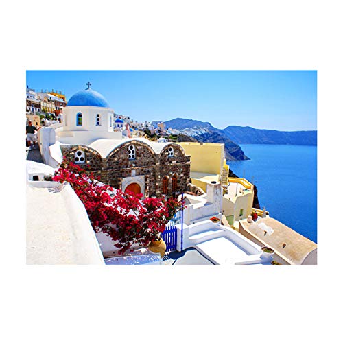 jzxjzx 5d Diamant Malerei Kit DIY/Griechische Landschaft Santorini Architektur/50x70cm Kein Rahmen/Runde Vollbohrkristall Strass Stickerei Bilder Kunsthandwerk für Home Wall Decor Geschenk von jzxjzx