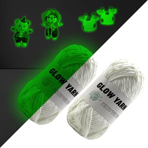 kaidun 2 Rollen Glow in The Dark Garn, Glow Yarn for Knitting for Beginners, Luminous Yarn for Crocheting, Polyester Yarn DIY Arts Crafts Sewing Supplies (White) von kaidun