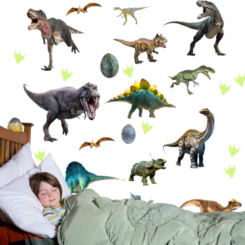 kajkey Bunt Dinosaurier Wandsticker,Wandtattoo Kinderzimmer Junge,Cartoon Tier Leuchtend Wandaufkleber,Dino Leuchtsticker für Junge Schlafzimmer,Dino Sticker für Babyzimmer Wanddeko Geschenke von kajkey