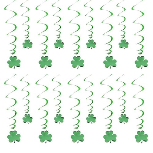 18 Stück grüne Kleeblätter St. Patricks Day hängende Wirbel Deckendekorationen für Party Glitzer Kleeblatt Folie Wirbel Luftschlangen Kunststoff Ornamente Irischer Feiertag St. Patrick's Day Frühling von kakina CMSX