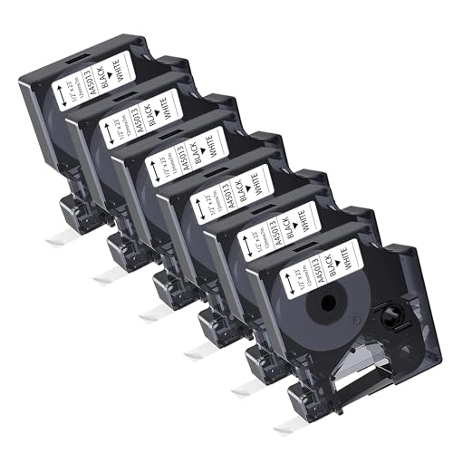 6x kamo Schriftbänder Kompatibel für Dymo D1 45013 (12mm x 7m) Schwarz auf Weiß, für LabelManager 120P 160 210D 220P 260P 280 350D 360D 420P LabelPoint 100 150 200 LabelWriter 400 450 DUO von kamo