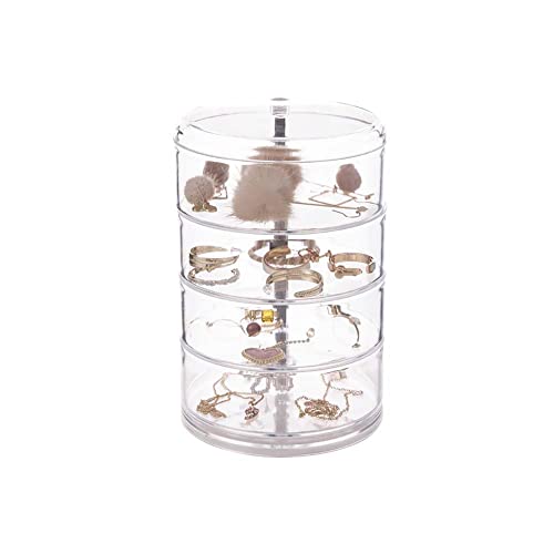 kamuavni Transparente Schmuckschatulle, Aufbewahrungsbox für Ringe, Ohrringe, Halsketten, Armbänder, Armreifen, Uhren, Schmuck, Aufbewahrungsbox für Damen, 4-lagig, drehbar, Reise-Schmucktablett mit von kamuavni