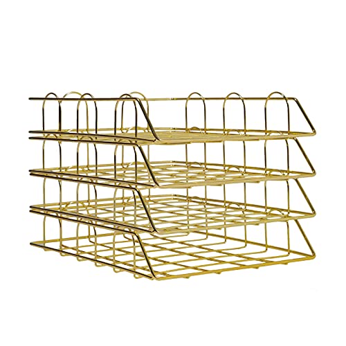 Büroablage Ablagefächer Briefablage Stapelbare Aktenablage Desktop Document Paper Organize Rack 4 Eisen Gold für Büro Schreibtisch von kangten