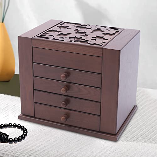 Schmuckschatullen 5-lagige Rustikale Holz Schmuck Organizer Box für Uhren Halsketten Ringe für Damen Freundin von kangten