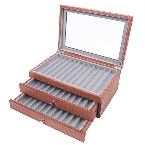 kangten Stiftebox, 34 Slot Stifte Sammelbox mit Anzeigefenster Holz Aufbewahrungsbox Stifthalterbox Mehrschichtige Schubladenbox Füllfederhalter Organizer Box (Rosenholz) von kangten