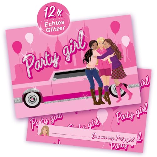 Beauty Einladungskarten mit echtem GLITZER • Für Geburtstag & Party in PINK ROSA • Einladung für coole Top-Model Mädchen & Teenager • Prinzessin-Stil • 12 Karten + 12 Umschläge von karten Deluxe