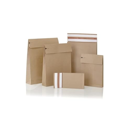 karton-billiger | Faltentasche Versandtasche Umschlag E-Commerce Mailer aus 120g/m² Kraftpapier, Klotzboden u. Seitenfalte, recyclebar, 2 Klebestreifen für Retourenversand (450x350x80mm, 200) von karton-billiger