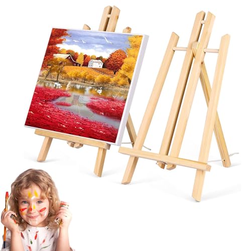 2 Stück Staffeleien aus Holz, 23 x 40cm Kleine Staffelei Holz für Bilder, Deko-Stander, Klappbar und Platzsparend Tischstaffelei Holz Klein, Staffelei Kinder für Gemalde, Kinder Kunst & Handwerk von katmerio