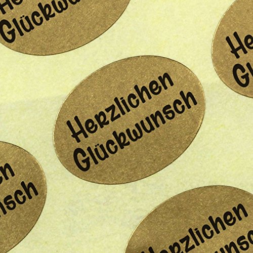 100 Etiketten/Aufkleber "Herzlichen Glückwunsch" gold Sticker Blumen 25 x 18 mm Haftpapier auf Rolle, ab 500 mit Spender von KDS