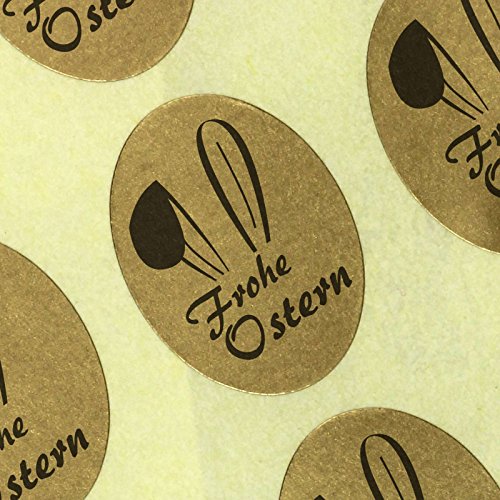 100 Etiketten Frohe Ostern Aufkleber Etiketten 25 x 18 mm Haftpapier gold auf Rolle, ab 500 mit Spender von KDS