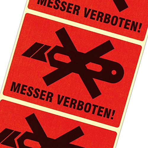 100 Etiketten Messer verboten/kein Cutter Haftpapier 105 x 72 mm leuchtend rot von KDS