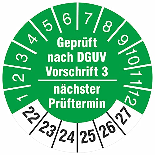 200 Stück nächster Prüftermin geprüft nach DGUV Vorschrift 3 Prüfetiketten Prüfplaketten 30 mm rund 2022-27 von kaufdeinschild