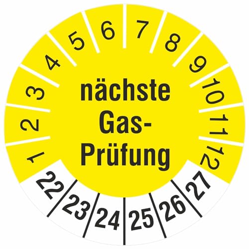 Prüfetiketten nächste Gasprüfung 18 und 30 mm Prüfplaketten 2022-27 (Durchmesser 18mm, 100) von kaufdeinschild