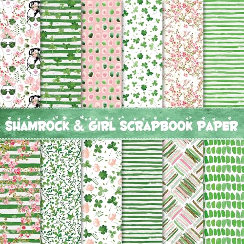 60 Blatt Aquarell-Kleeblatt-Mädchen-Scrapbook-Papier, Kleeblatt-Mädchen, Wildblumen, Streifen, Punkte, Muster, Bastelpapier für St. Patrick's Day, DIY-Kartenherstellung, Fotoalbum, Dekoration, 21,6 x von kawaarashi