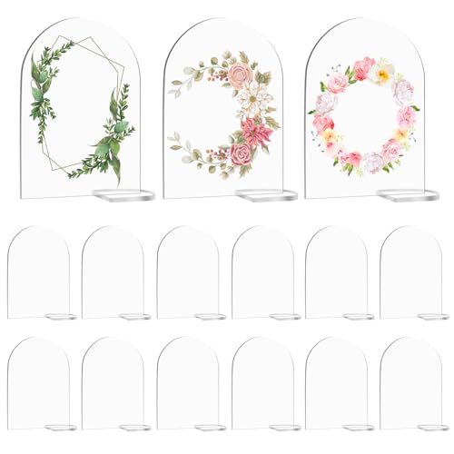 Kayqbonke 15 Stück Transparentes Bogen-Acrylschild, Tischnummern Hochzeit Mit 15 Ständer, Acryl Clear Arch Tischkarte, Acrylplatte Transparent für Hochzeiten, Party, Meetings, Büro, Restaurants von kayqbonke