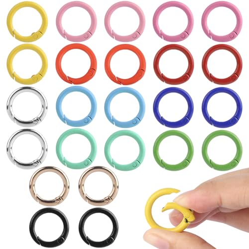 Kayqbonke 24 Stück Karabiner Rund, 24mm Ring Karabinerring Frühling, 12 Farben Schlüsselringe Ringe Schnalle, DIY Schlüsselanhänger Zubehö für Schlüsselanhänger Geldbeutel Bastelarbeiten von kayqbonke