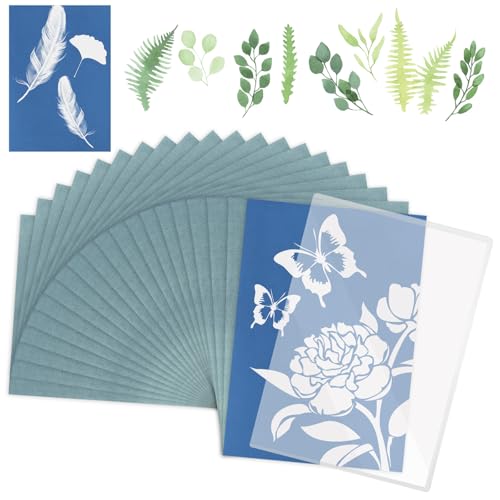 Kayqbonke 36 Stück Cyanotypie Papier Kit, Hochempfindlich Sonnendruckpapier Solarpapier, Cyanotype Paper Sun Print Paper Kit Mit Kunststoffwerkzeug für Kinder Erwachsene Heimwerken Basteln von kayqbonke