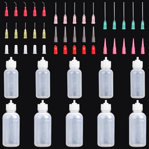 kayqbonke 10 Stück Nadelflaschen-Applikator, Nadelspitzen Dosierflasche, 30ml und 50ml Quetschflasche, Squeeze Flasche Mit Feinen Spitzen für Flüssigkeit, Kleber, Öl, Acrylfarbe von kayqbonke