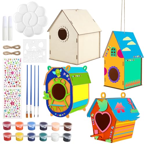 kayqbonke Vogelhaus Bausatz für Kinder, 4 Stück Vogelhaus zum Bemalen und Bauen, DIY Holz Vogelhäuschen Bausatz, Vogelhaus Selber Bauen Geschenke für Mädchen, Jungen von kayqbonke