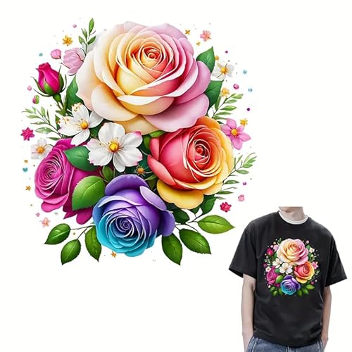 2 Stück elegante frische Rosen zum Aufbügeln für T-Shirts, Reiben auf Transfers, Aufkleber, Vinyl, fertig zum Drücken, Aufkleber zum Aufbügeln für T-Shirts, Kleidung, Hoodie, DIY Handwerk von kbatuo