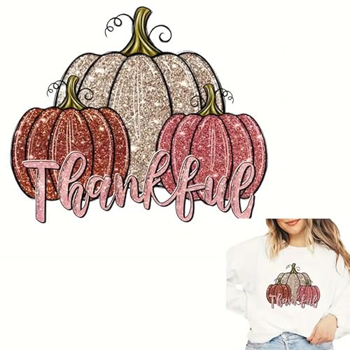 Aufnäher zum Aufbügeln mit Aufschrift "Thankful Autumn Pumpkin Patch" für T-Shirts, Reiben auf Transfers, Aufkleber, Vinyl, bereit zum Drücken, Aufkleber zum Aufbügeln für T-Shirts, Kleidung, Hoodie, von kbatuo