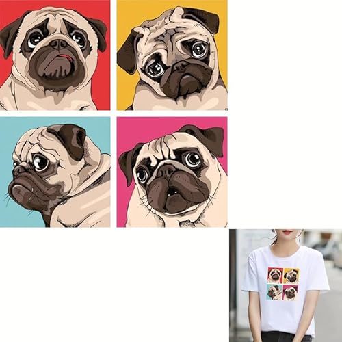 Niedlicher Mops Bügelbilder für T-Shirts, Reiben auf Transfers Aufkleber, Vinyl, fertig zum Drücken, Aufkleber zum Aufbügeln für T-Shirts, Kleidung, Hoodie, DIY Handwerk von kbatuo