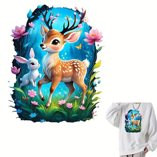 Sika Hirsch im Wald Bügelbilder für T-Shirts Reiben auf Transfers Aufkleber Vinyl Fertig zum Drücken Aufkleber Aufbügeln Aufkleber für T-Shirts Kleidung Hoodie DIY Handwerk von kbatuo