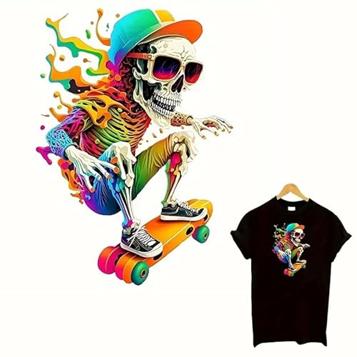 Skateboarding Hip-Hop Skelett Kreatives Design Bügelbilder für T-Shirts Reiben auf Transfers Aufkleber Vinyl Fertig zum Drücken Aufkleber Aufbügeln Aufkleber für T-Shirts Kleidung Hoodie DIY Handwerk von kbatuo