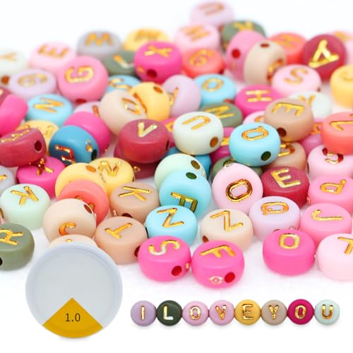 800 Stück runde Buchstabenperlen mit 1 Rolle elastische Schnur,4x7mm farbige Buchstabenperlen für Armbänder machen A-Z sortierte Acryl-Alphabet-Perlen für Schmuck machen kleine Kreis-Buchstaben-Perlen von keepsweat