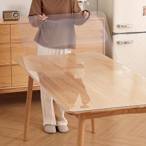 Tischdecke Transparent aus 1.3mm PVC,65° Abgeschrägter Tischschutz,Abwischbare Tischfolie Schutzfolie, Rechteckige Ohne Schrumpfung Wasserdichter Tischfolie,für Küche Hause (75x150cm/30x59in) von kefu01