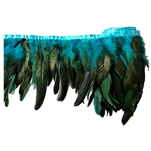 keland 2 Yards Hahn Feder Fringe Trim 5-8 "in der Breite DIY Cape Schal Rock Halloween Kleid Dekoration (A-Blau) von keland