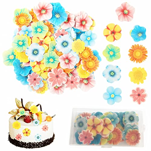 80 Stück Essbare Blumen Kuchen Deckel, Blumen Cupcake Topper, Blumendeko Torten Oblatenpapier Florale Kuchendekoration für Hochzeit Geburtstag Partybedarf von Kettion